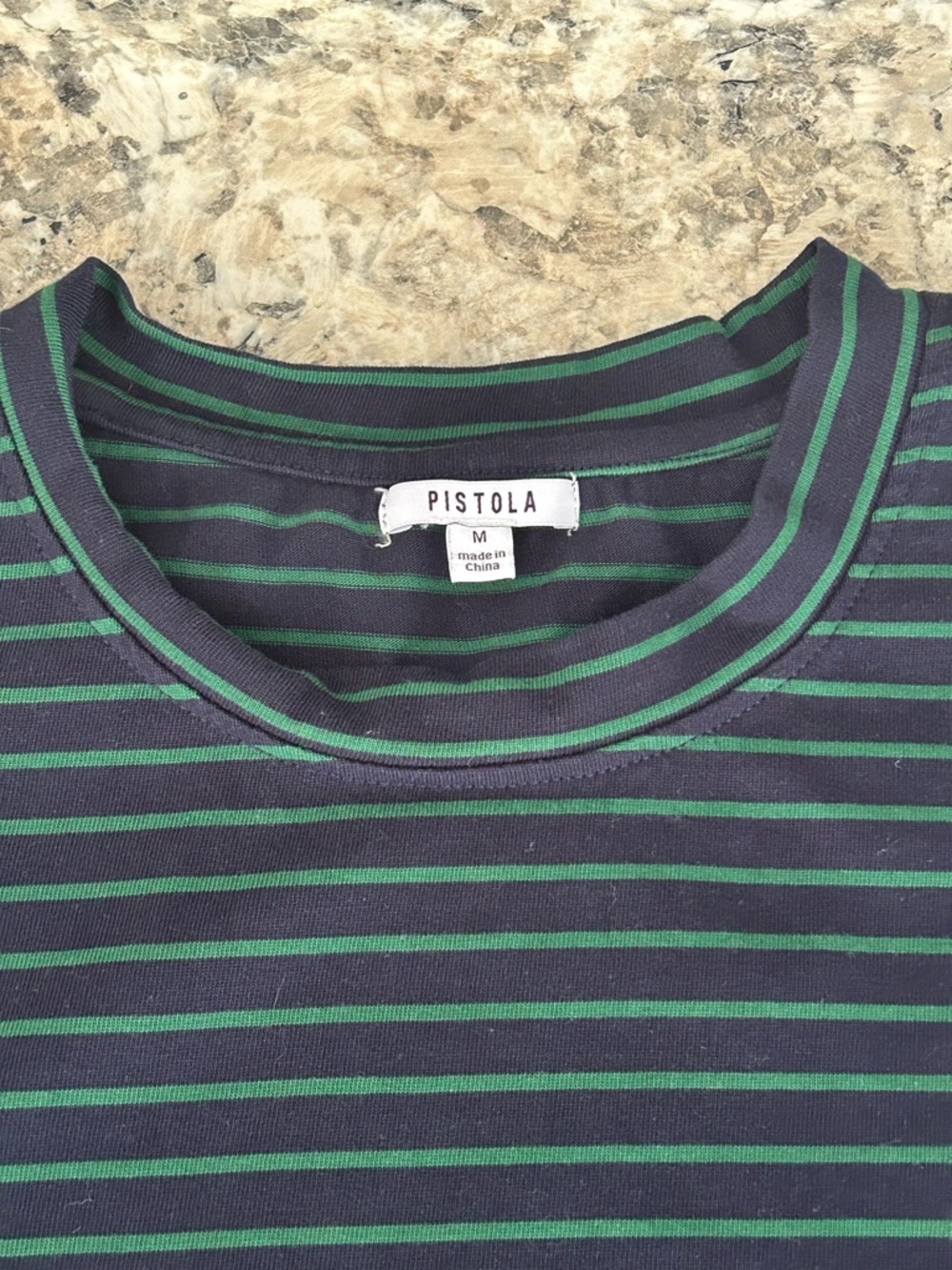Pistola Olivia Twisted Sleeve Marina Striped Navy Green Muscle Tee Shirt Size M - Picture 6 of 10